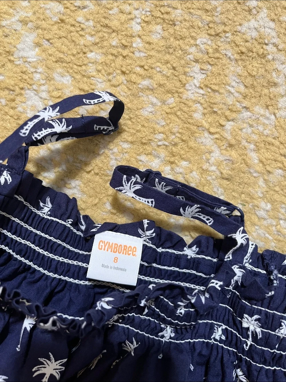 Gymboree Navy Palm-Print Cold Shoulder Dress Size8 Lined 100% Cotton